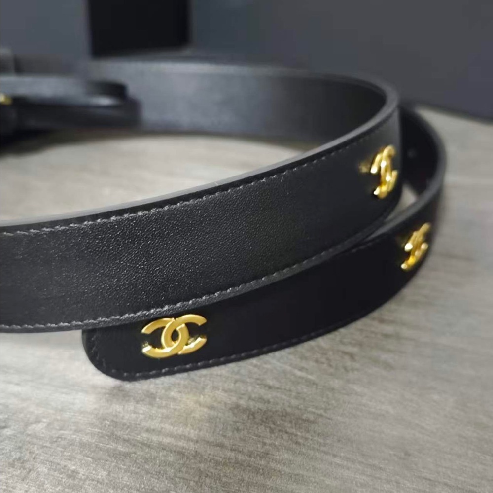 Chanel Classic CC Logo Black Leather Belt